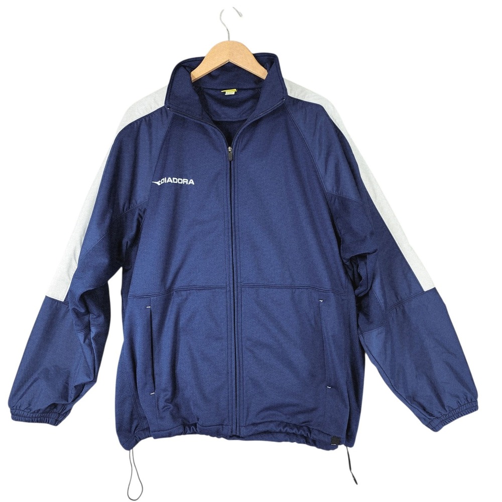 Diadora Track Jacket sz L Men Full Zip Blue White Athletic‎ Warm Up Coat Tennis